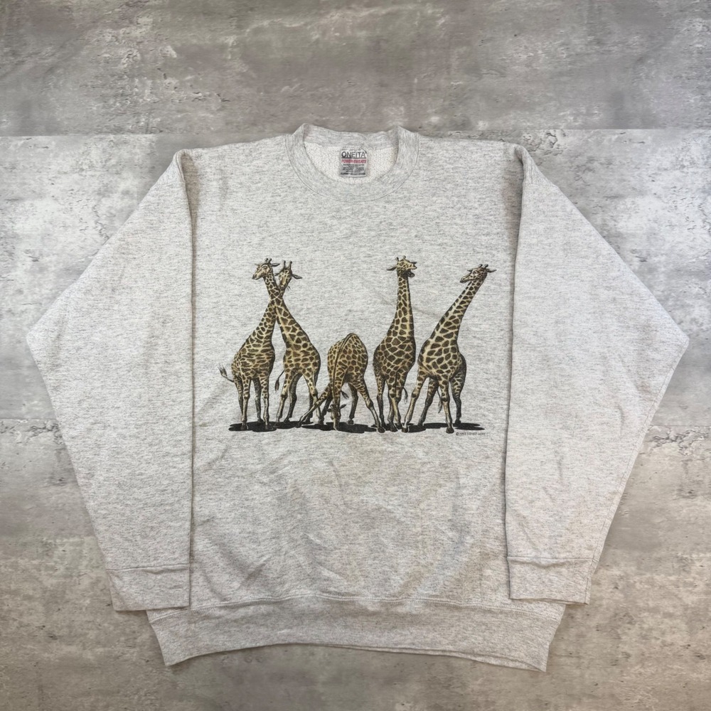 Vintage 1993 Oneita Giraffe Graphic Sweatshirt Heather Gray XL Made in USA